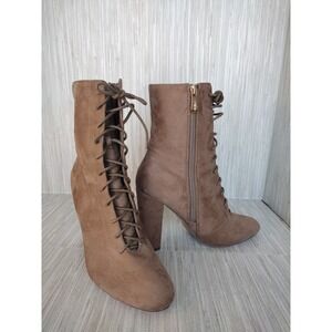 X2B Lace Shoe  Botties‎ Women 7 Tan Suede High Bock Heel Casual Western Zipper